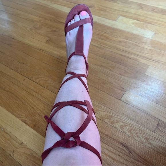 Free People red Dahlia lace up sandal / scarlet clay gladiator strap sandals - Picture 11 of 14